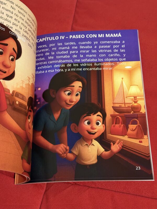 Juanito junto a su mamá, visitando las tiendas de la ciudad.